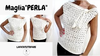 TUTORIAL Maglia quotPerlaquot maglia in cotonelafatatuttofare [upl. by Esylla]