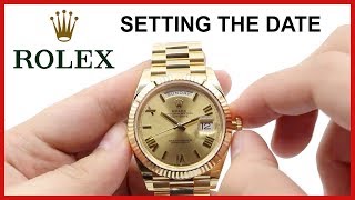 HOW to set Rolex DayDate Watches Change the Time Date amp Day [upl. by Aaberg269]