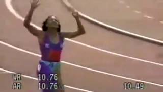 W 100m  Florence GriffithJoyner  1049  Indianapolis USA  1988  World Record [upl. by Nikal]