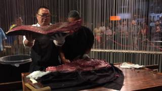 Morimoto Iron Chef Cuts 132 pound Tuna Amazing To See [upl. by Akla195]