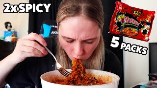 Korean 2x Spicy Fire Noodle Challenge [upl. by Llemor]