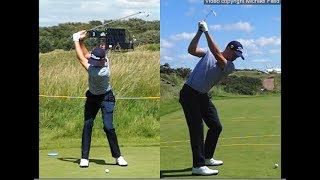 Justin Thomas golf swing  Long Iron faceon amp downtheline July 2017 [upl. by Ellebasi]