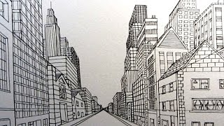 How to Draw a City Street in One Point Perspective Narrated [upl. by Alyak]