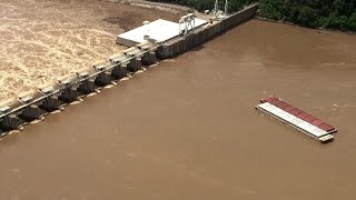 Barges hit Oklahoma dam on Arkansas River [upl. by Ormiston]