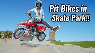 Riding Pit Bikes in Skate Park [upl. by Ifar]