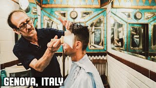 💈 Haircut In Historic Art Nouveau Barbershop  Antica Barberia Giacalone Genova Italy [upl. by Esbenshade]